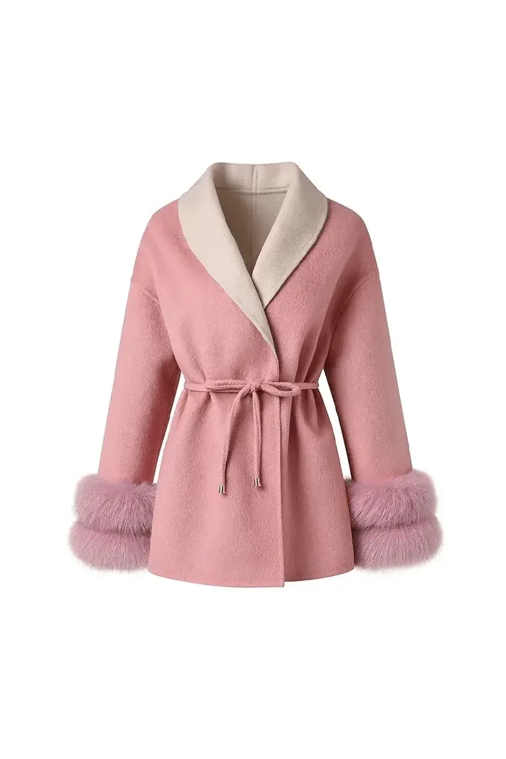 Aurora Wool Coat – Faux Fur Cuffs - Bajeni