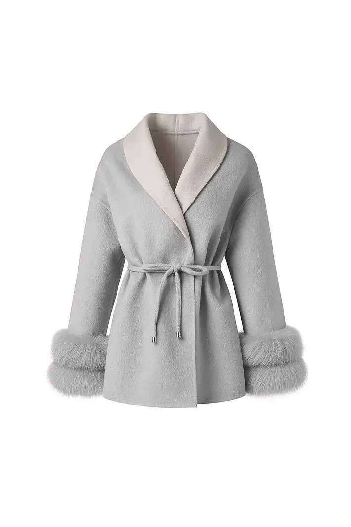 Aurora Wool Coat – Faux Fur Cuffs - Bajeni