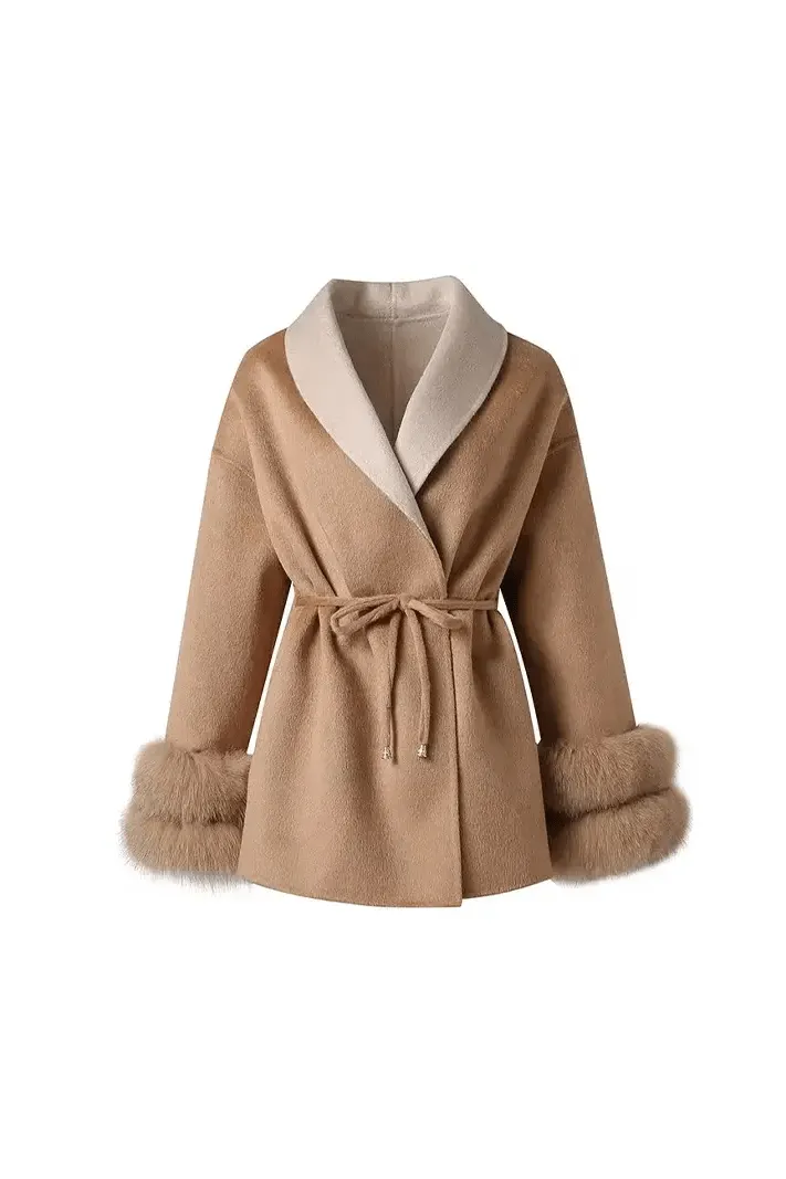 Aurora Wool Coat – Faux Fur Cuffs - Bajeni