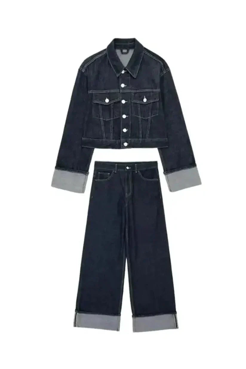 Denim Co-Ord Set – Jeansjacke & High-Waist Jeans - Bajeni