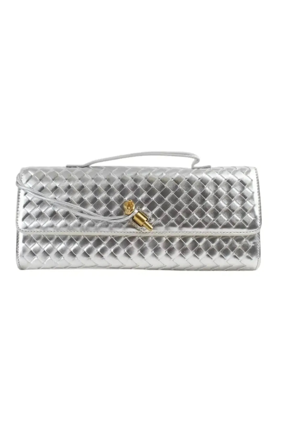 Handwoven Leather Clutch with Gold-Tone Detail - Bajeni