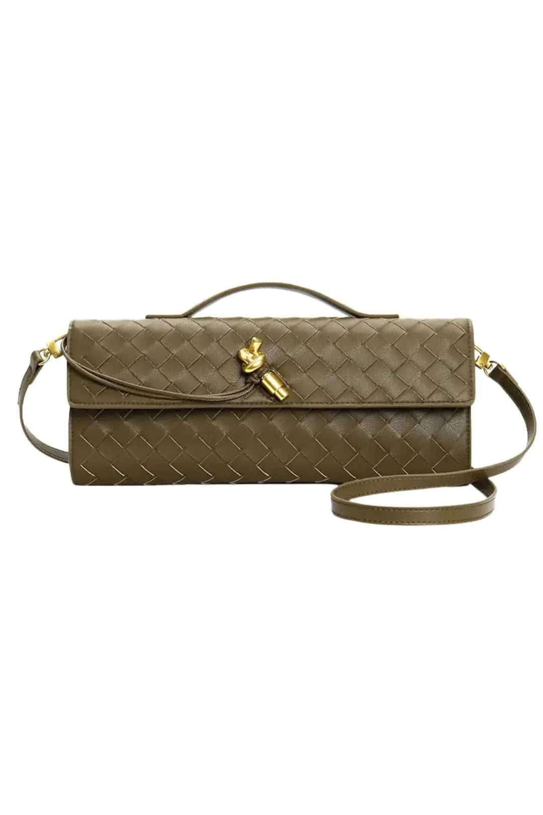 Handwoven Leather Clutch with Gold-Tone Detail - Bajeni