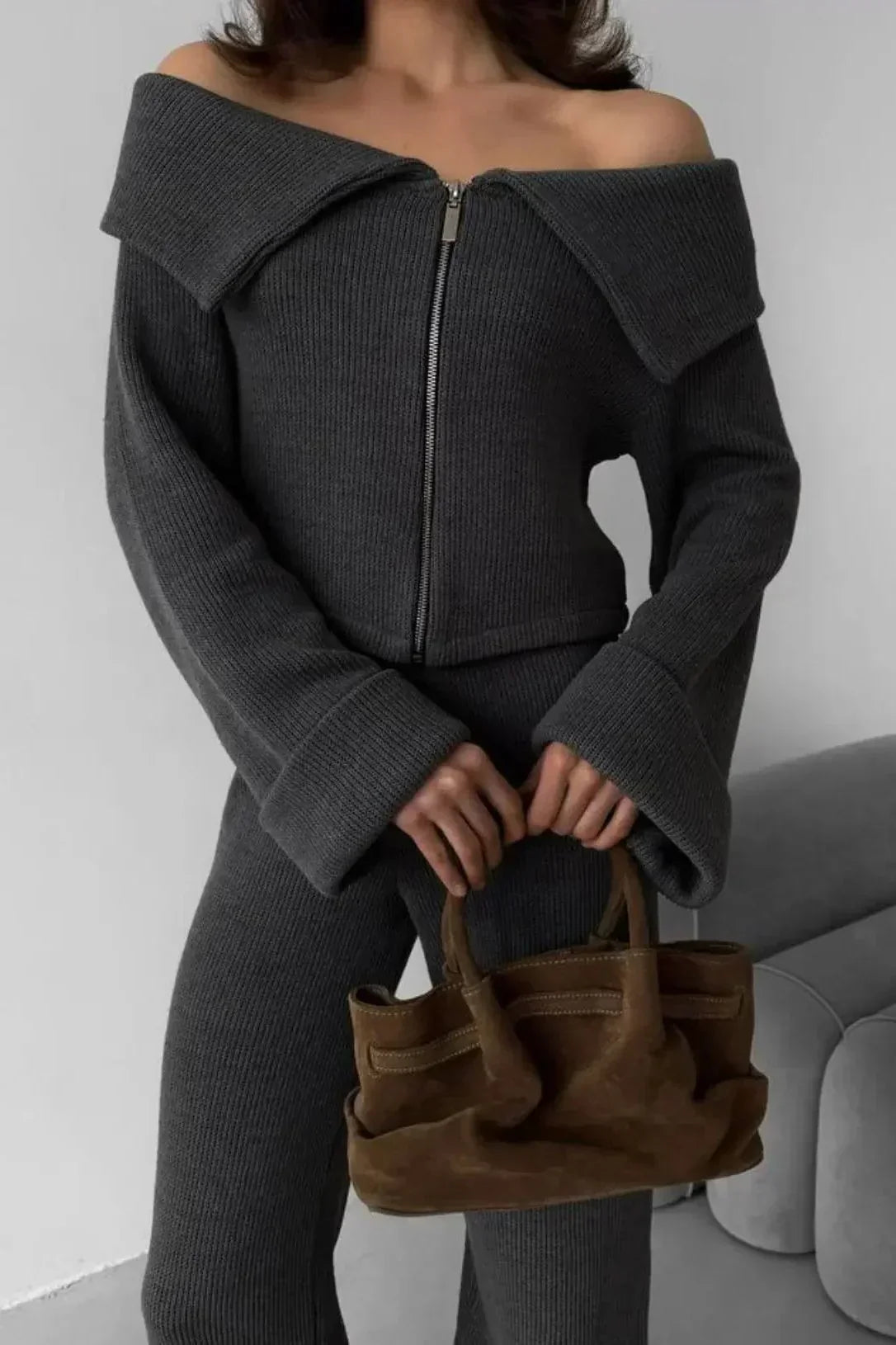 Off-Shoulder Knit Set – Elegante Zweiteiler - Bajeni