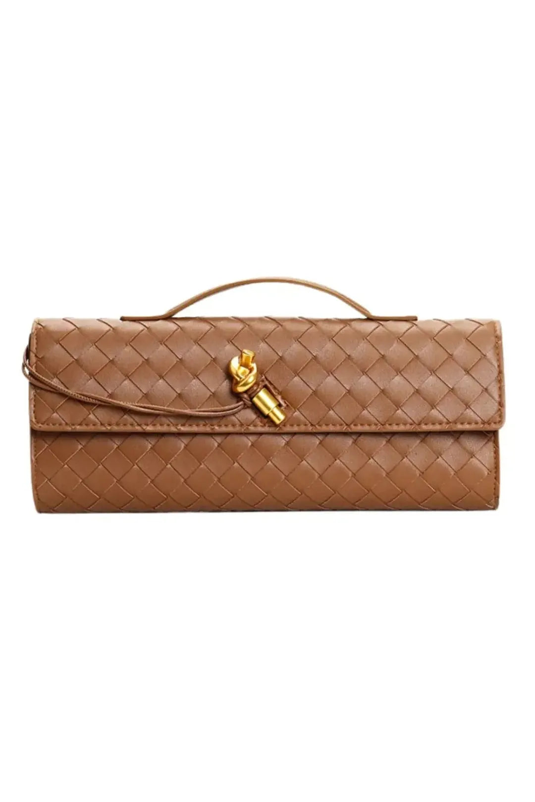 Handwoven Leather Clutch with Gold-Tone Detail - Bajeni