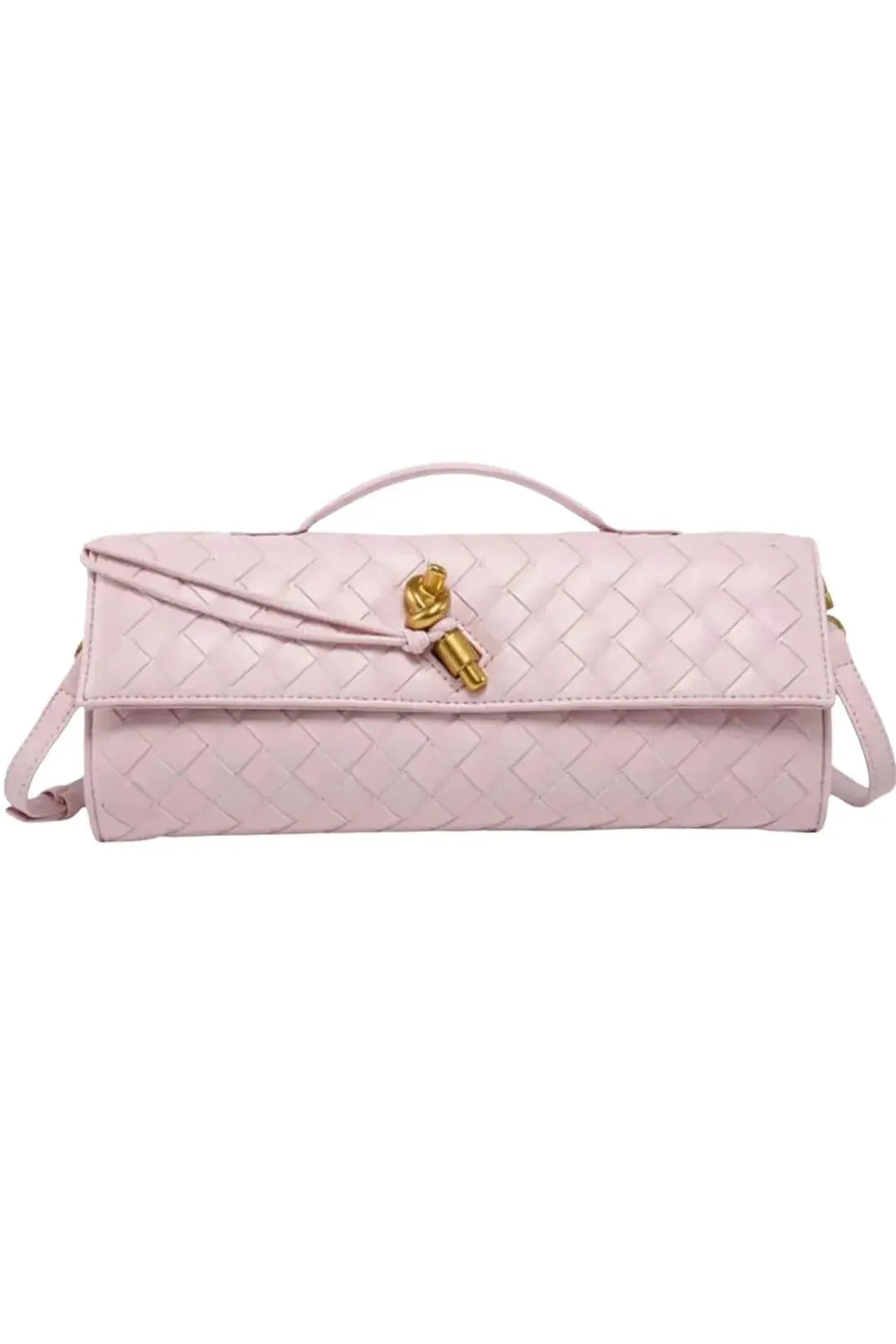 Handwoven Leather Clutch with Gold-Tone Detail - Bajeni