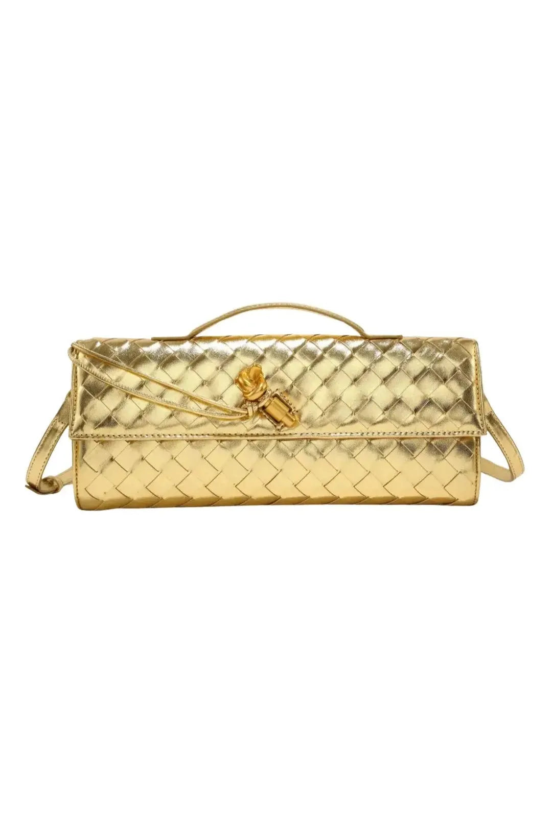 Handwoven Leather Clutch with Gold-Tone Detail - Bajeni