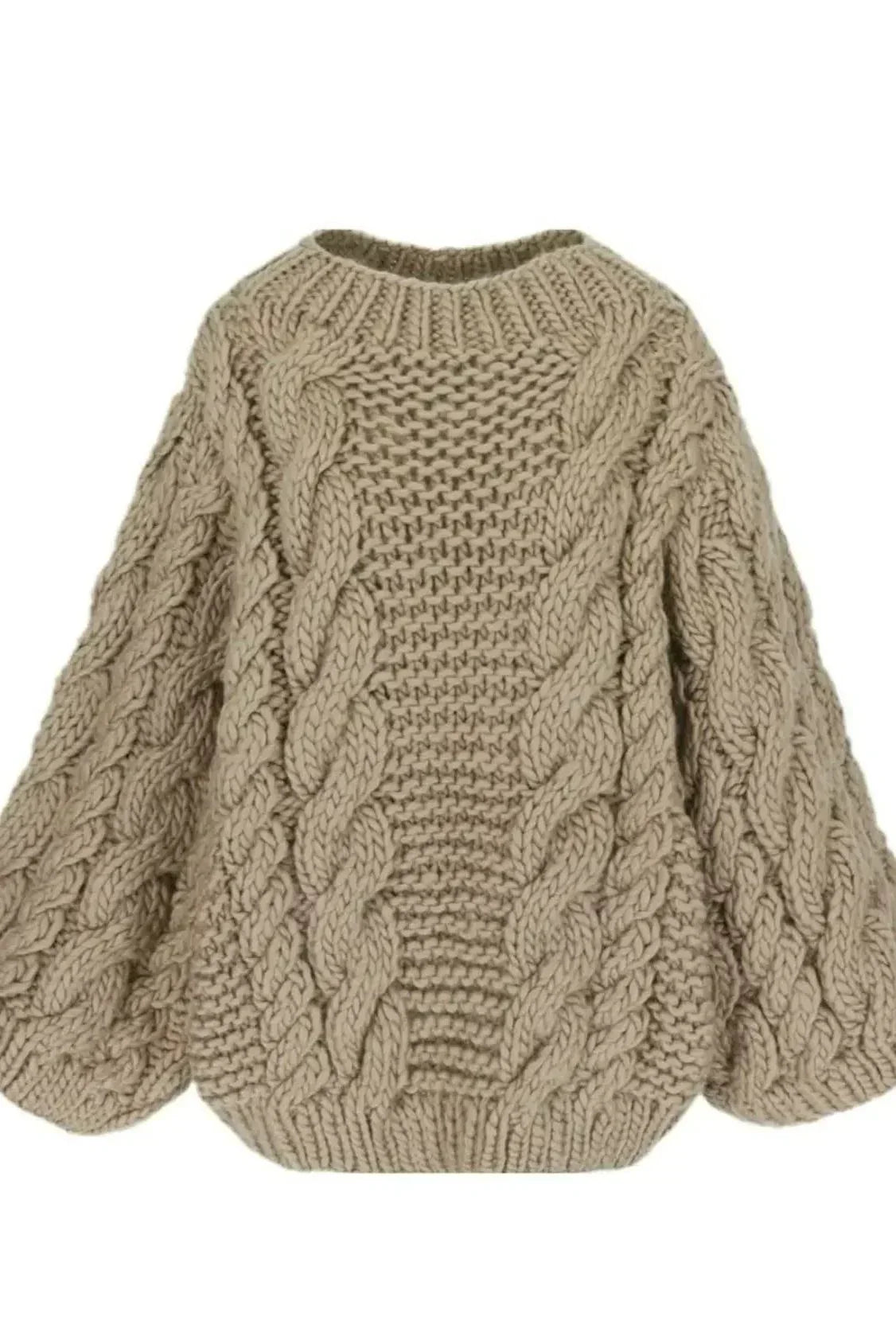 Oversize women's knitted sweater – chunky knit with cable pattern & wide sleeves - Bajeni